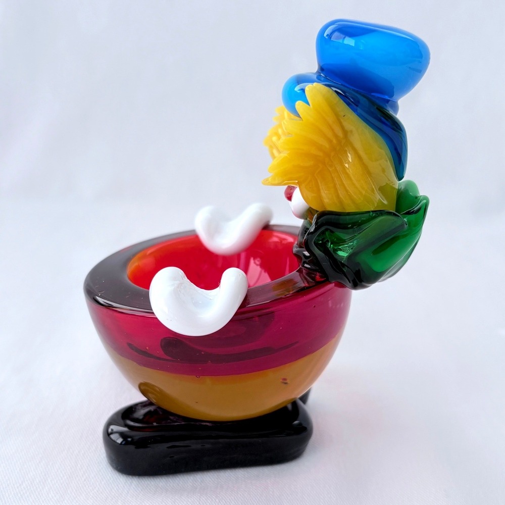 Vintage MCM Murano‎ Multicolor Hand Blown Italian Art Glass Clown Ashtray 4.5" - Picture 5 of 8